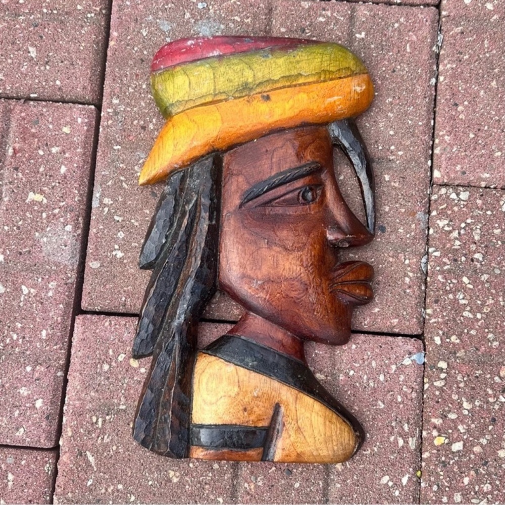 Vintage large african wood carved ethnic women wall art